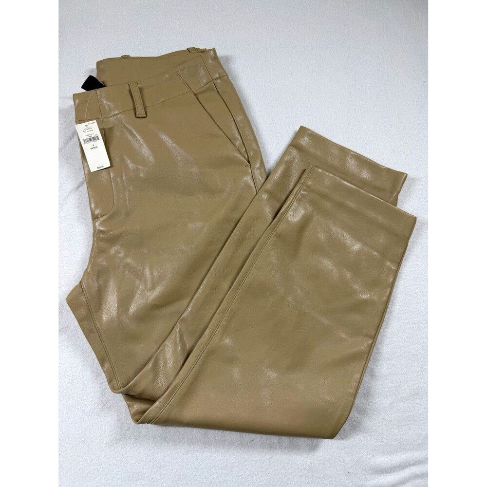 GAP Women Petite Faux Leather Dress Pant Beige Strt Leg Mid Rise Pockets $89 430